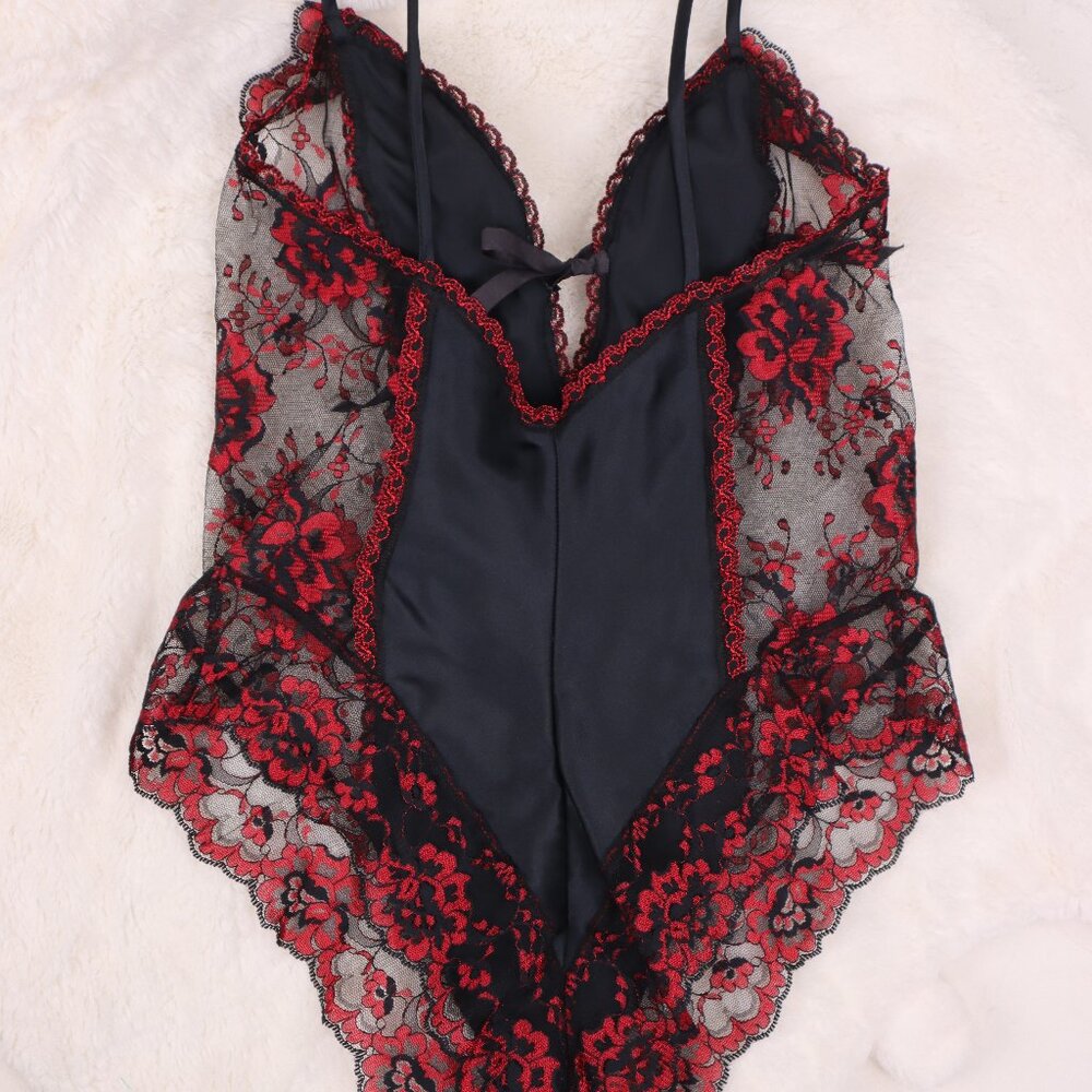 ❄️ Vintage Shirley Red Black Lace Bodysuit Lingerie Nightgown Babydoll Sexy Sm - Picture 8 of 8